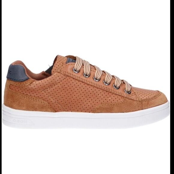 Geox Kids Djrock Boy's Shoes Cognac/Navy Brown Suede Sneakers size 38 EUC - Picture 1 of 5
